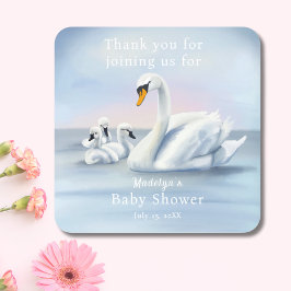 Vielen Dank Mama Swan mit Babies Baby Dusche Quadratischer Aufkleber