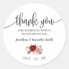 Vielen Dank Marsala Floral Wedding Country Chic Runder Aufkleber