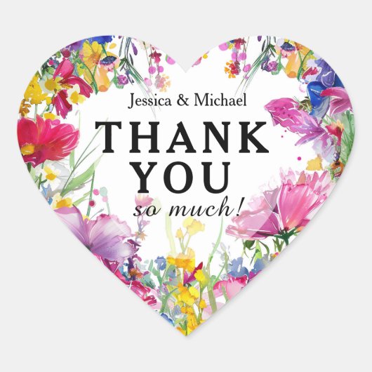 Vielen Dank! Meadow Blooms Bliss Herz-Aufkleber (Vorderseite)