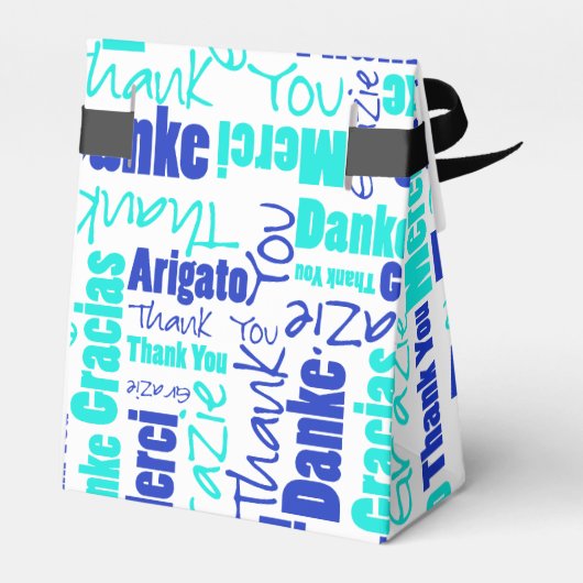 Vielen Dank mehrsprachiges Word Collage Blue Turqu Geschenkschachtel (Rückseite)