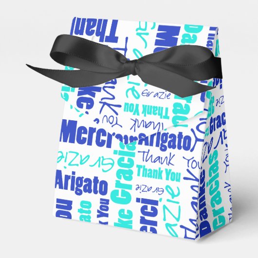 Vielen Dank mehrsprachiges Word Collage Blue Turqu Geschenkschachtel (Vorderseite)