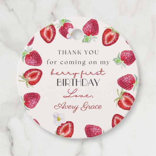 Vielen Dank, mein Berry First Birthday Niedlich St Geschenkanhänger (Vorderseite)