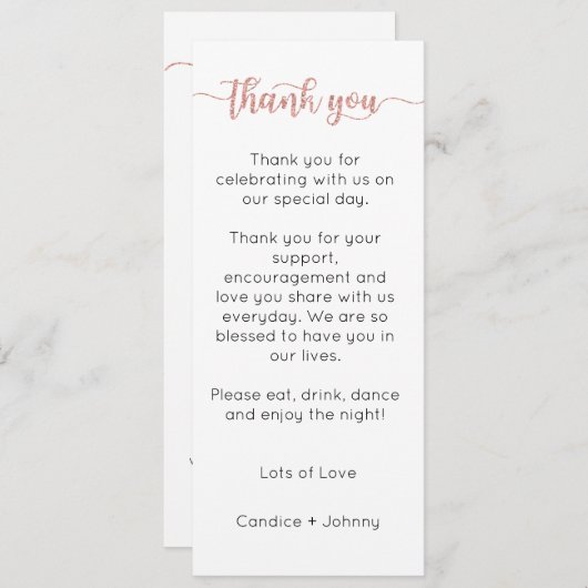 Vielen Dank Menü Card, Empfang Menu Vielen Dank Menükarte (Vorne/Hinten)