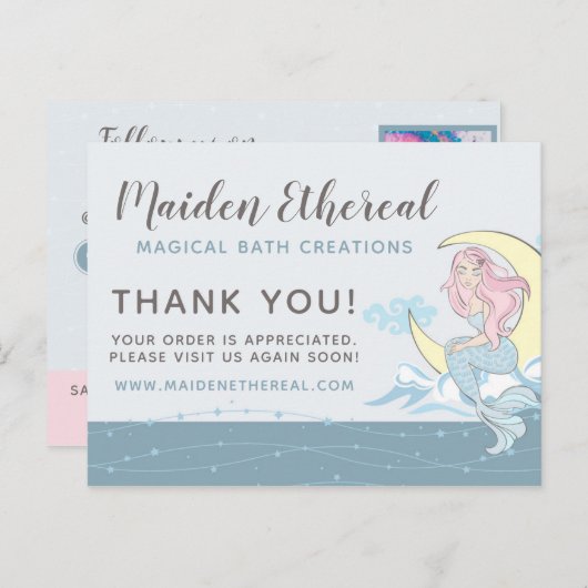 Vielen Dank Mermaid Moon & Stars Mystical 4-Foto Postkarte (Vorne/Hinten)