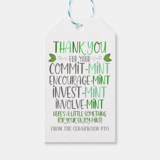 Vielen Dank Mint-Wertungs-Tag Geschenkanhänger (Vorderseite)