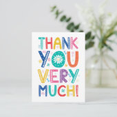 Vielen Dank mit farbenfroher Dekoration Postkarte (Stehend Vorderseite)