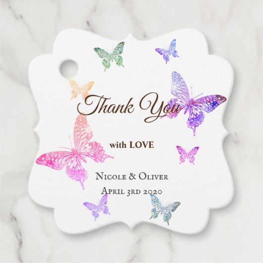 Vielen Dank mit Liebe Bunte Schmetterlinge großen  Geschenkanhänger (Vorderseite)