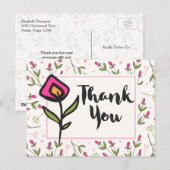 Vielen Dank mit Pink und Orange Blume Postkarte (Vorne/Hinten)