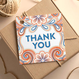 Vielen Dank mit Retro-Orange-Blume und Wirbel Geschenkanhänger