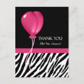 Vielen Dank mit Zebra Print und rosa Party Balloon Postkarte (Vorderseite)
