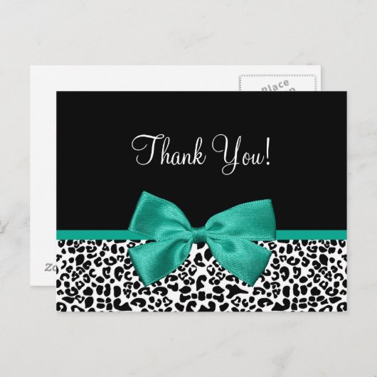 Vielen Dank, Modern Leopard Emerald Green Ribbon Postkarte (Vorne/Hinten)