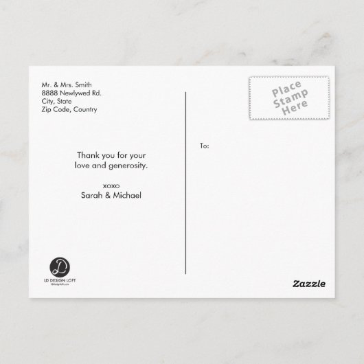 Vielen Dank, Modern, Script ・ Foto, Namen & Datum Postkarte (Rückseite)