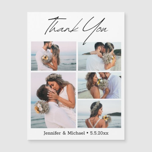 Vielen Dank moderne 5 Fotos Collage Hochzeitsmagne Magnetkarte (Vorderseite)