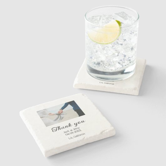 Vielen Dank, moderne einfache Hochzeitsnahrung Steinuntersetzer (Seitenansicht)