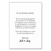 Vielen Dank, moderne einfache Hochzeitsnahrung Tischnummer (Rückseite)