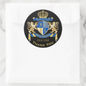 Vielen Dank Monogram Coat of Arms Gold Blue Emblem Runder Aufkleber (Tasche)