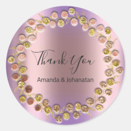 Vielen Dank Monogram Gold Rose Name Lila Runder Aufkleber