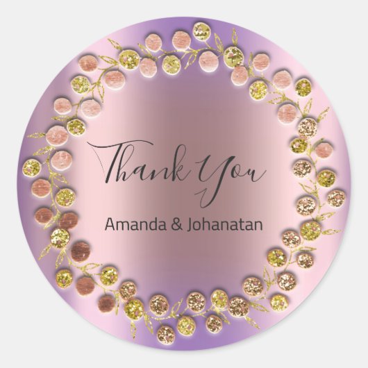 Vielen Dank Monogram Gold Rose Name Lila Runder Aufkleber (Vorderseite)