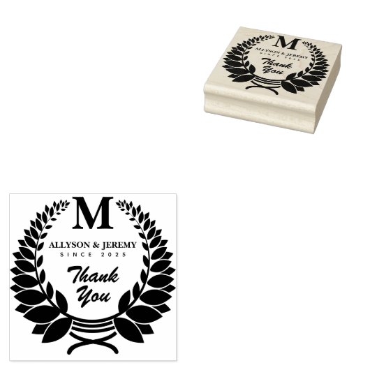 Vielen Dank Monogram Traditioneller Laurel Wreath Gummistempel (Stempel)
