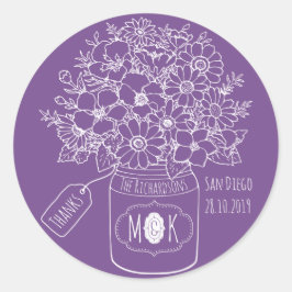 Vielen Dank Monogram Wildblumen Bouquet Mason Jar Runder Aufkleber