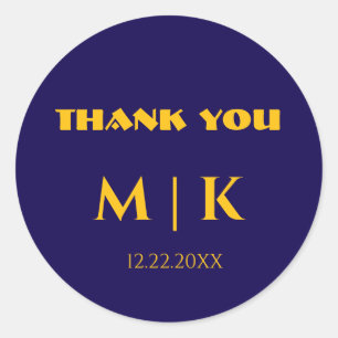 Vielen Dank Monogrammes Wedding Gold Yellow Blue Runder Aufkleber