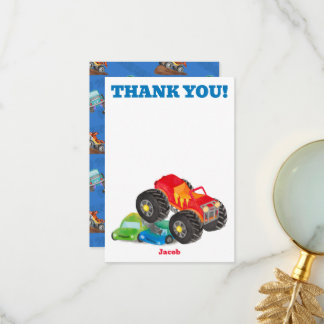 Vielen Dank Monster Truck Birthday Bash Watercolor Dankeskarte