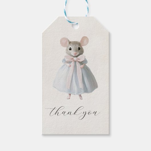 Vielen Dank, Mouse Whimsical Viktorianisch Geburts Geschenkanhänger (Vorderseite)