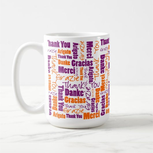 Vielen Dank Multilingual Typografy Lila Orange Kaffeetasse (Links)