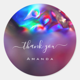 Vielen Dank Name 16. Brautparty Holograph Lila Runder Aufkleber
