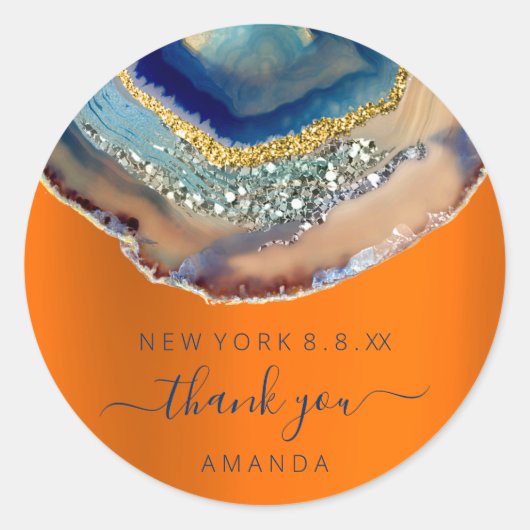 Vielen Dank Name 16. Bridal Glitzer Gold Navy Runder Aufkleber (Vorderseite)