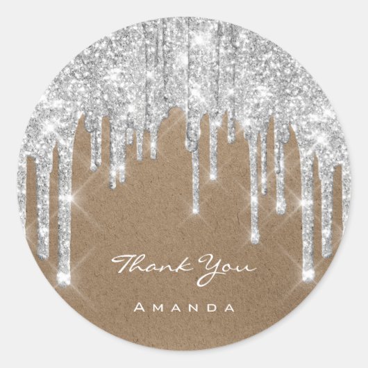 Vielen Dank Name 16. Bridal Gray Silver Paper Kraf Runder Aufkleber (Vorderseite)