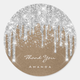 Vielen Dank Name 16. Bridal Gray Silver Tropfen Runder Aufkleber