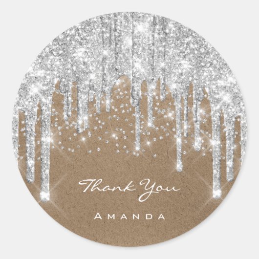 Vielen Dank Name 16. Bridal Gray Silver Tropfen Runder Aufkleber (Vorderseite)