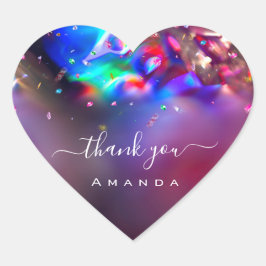 Vielen Dank Name 16. Bridal Pink Holograph Lila Herz-Aufkleber