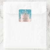 Vielen Dank Name 16. Bridal Rose Glitzer Aquamarin Quadratischer Aufkleber (Tasche)