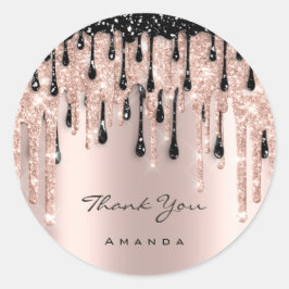 Vielen Dank Name 16. Bridal Rose Glitzer Black Runder Aufkleber