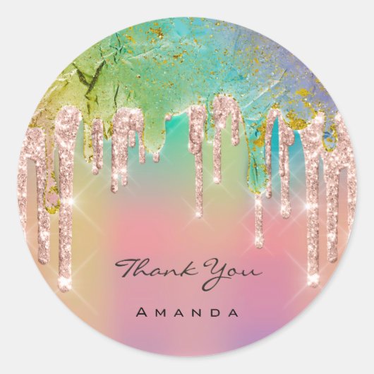 Vielen Dank Name 16. Bridal Rose Glitzer Holograph Runder Aufkleber (Vorderseite)