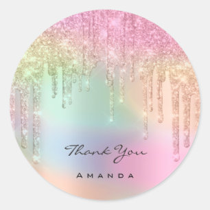 Vielen Dank Name 16. Bridal Rose Glitzer Holograph Runder Aufkleber