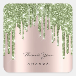 Vielen Dank Name 16. Bridal Rose Glitzer Mint Gree Quadratischer Aufkleber