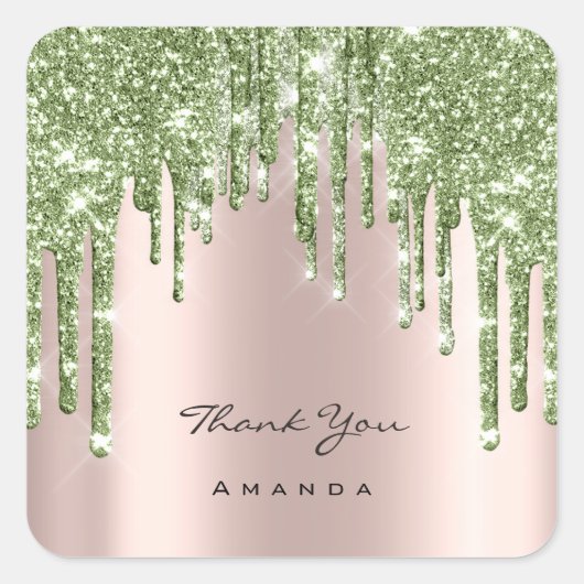 Vielen Dank Name 16. Bridal Rose Glitzer Mint Gree Quadratischer Aufkleber (Vorderseite)