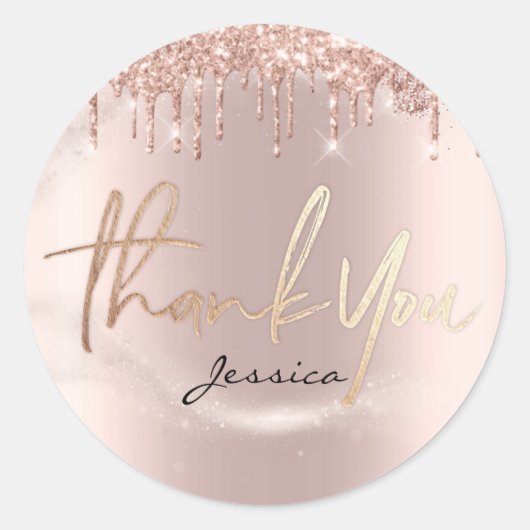 Vielen Dank Name 16. Bridal Rose Glitzer Spark Runder Aufkleber (Vorderseite)