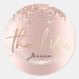 Vielen Dank Name 16. Bridal Rose Glitzer Spark Runder Aufkleber