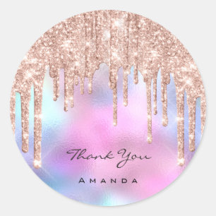 Vielen Dank Name 16. Bridal Rose Holograph Runder Aufkleber