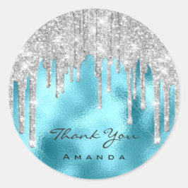 Vielen Dank Name 16. Bridal Silver Glitzer Ocean Runder Aufkleber