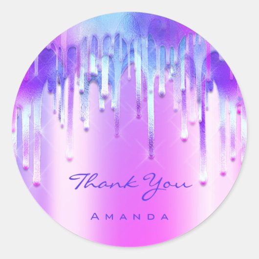 Vielen Dank Name 16th Bridal Holographic 3D Tropfe Runder Aufkleber (Vorderseite)