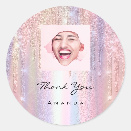 Vielen Dank Name 16th Bridal Rose Qr Code Foto Runder Aufkleber (Vorderseite)