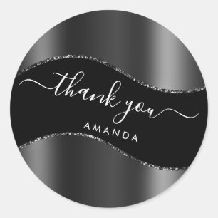Vielen Dank Name 16th Bridal Silver Gray Schwarz-w Runder Aufkleber
