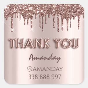 Vielen Dank Name Adressen Glitzer Tropfen Rose Quadratischer Aufkleber