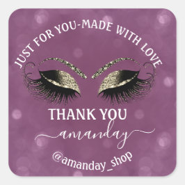 Vielen Dank Name Boutique Wimpern Shop Gold Lila Quadratischer Aufkleber