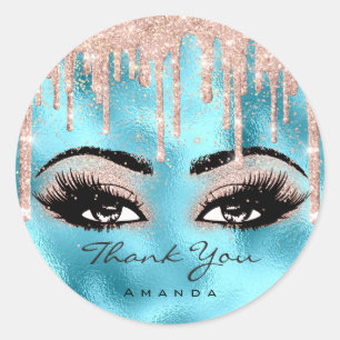 Vielen Dank Name Confetti Rose Glitzer Eyelash Blu Runder Aufkleber